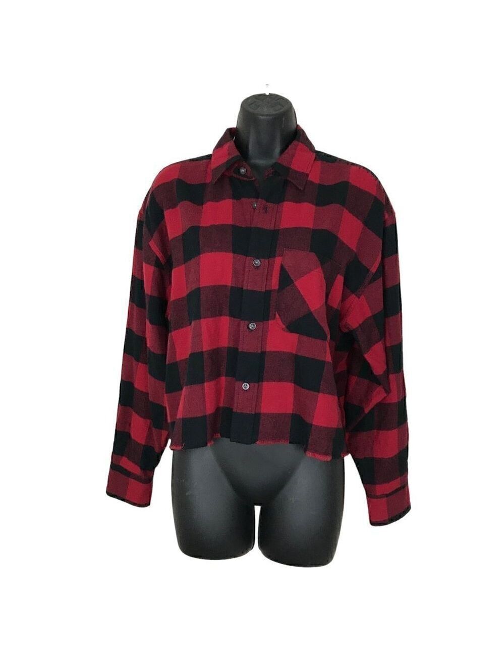 NWOT Aritzia TNA Banff Red Buffalo Plaid Cropped Button Down Shirt Size 1